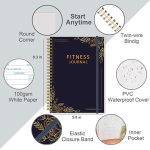 Custom PP Waterproof Cover A5 <b>Fitness</b> Journal Spiral Bound GYM <b>Planner</b> Diet <b>Fitness</b> Workout Tracker Journal Loss Weight <b>Planner</b> - Product Image 2