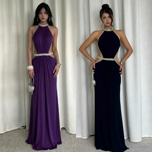ชุดเดรสยาวแบบผูกหลังประดับคริสตัล คอสูง ดีไซน์เว้าหลัง แต่งระบายหรูหรา ทรงเข้ารูป - Product Image 1