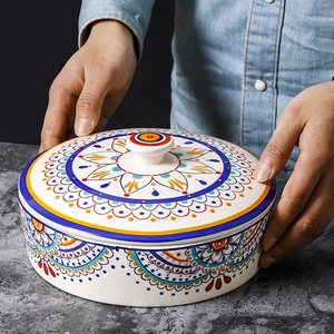 Mediterranean Bohemian Style <b>Large</b> Ceramic Bowl with Lid Soup Bowl Bohemian Salad Bowl - Product Image 2