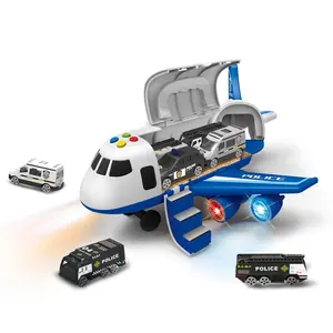 Modellino di Aereo Cargo Trasformabile Musicale per Bambini con Garage della Polizia, Giocattolo in Plastica con Auto in Scala 1:64 e Segnaletica - Product Image 1