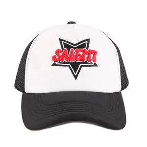 Benutzer definierte 5 Panel 3d Puff Stickerei Patch Logo Mesh Truck Cap zweifarbige Gorras Großhandel Schaum Trucker Hüte