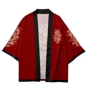 2025 3D estampado de dragón moda japonesa cárdigan <span class=keywords><strong>Haori</strong></span> señoras vestido asiático tradicional Cosplay camisa roja Harajuku playa Kimono - Product Image 3