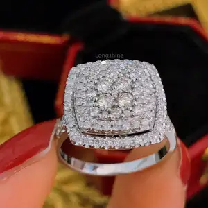Factory Wholesale Sparkle Luxury Square Shaped Design Wedding Diamond Ring Hiphop Style In Solid Gold