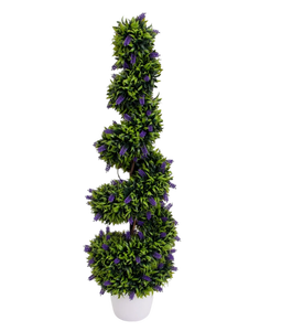 Arbre artificiel en spirale de lavande de 120 cm dans un pot blanc, feuillage vert, fleurs violettes, pour patio, mariage, décoration intérieure - Product Image 1