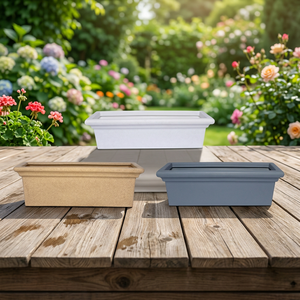 Modern <b>Rectangle</b> Plastic <b>Planter</b> Box For Garden Flower Green Plant Lightweight Minimalist Design In White Beige Gray - Product Image 2