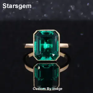 Nhẫn Đá Lớn Hình Chữ Nhật Starsgem 14K, Màu Vàng Đặc, 9*11Mm, Dành Cho Phòng Thí Nghiệm Trồng Ngọc Lục Bảo