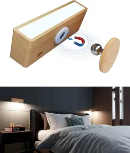 独特的实木发光二极管壁灯触摸控制可旋转USB充电无线便携式床头阅读灯夜灯