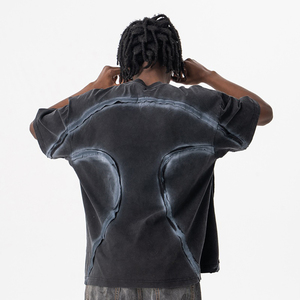 Nouveautés 2026 T-shirt vintage pour homme en polyester/coton, délavé à l'acide, surdimensionné, avec couture inversée, couleur personnalisée - Product Image 3