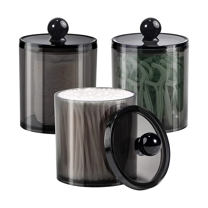 12 oz siyah Qtip tutucu depolama dağıtıcı eczacı kavanoz banyo etiketleri için pamuk topu pamuklu çubuk pamuk yuvarlar