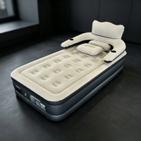 Matelas Gonflable Simple avec Tête de Lit et Accoudoirs, Pompe Intégrée, Lit Gonflable Floqué pour la Maison, les Invités et le Camping