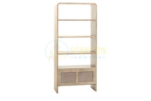 Camden Rounded Frame <b>Bookshelf</b> Tall <b>Open</b> Wood Shelving Unit with Fluted Cabinet Doors Metal Handles Modern Home Storage - Product Image 4