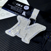 Pendentif Moissanite Tendance, Bijoux Hip Hop, Pendentif Lettre Initiale Personnalisé, Moissanite VVS avec Argent Sterling 925 Plaqué Or