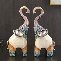 Figurines Éléphant Mère et Bébé en Résine Écologique Peintes à la Main avec Texture Coquillage, Lot de 2 Pièces, Décoration Auspicieuse pour la Maison et le Bureau