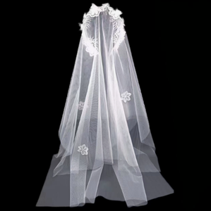Voile de mariée fait main en rotin double couche pour femme et fille, accessoire de cheveux princesse en maille, bandeau châle - Product Image 4