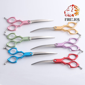 Forbici per <span class=keywords><strong>Toelettatura</strong></span> <span class=keywords><strong>Animali</strong></span> Domestici in Acciaio Giapponese 440C, Manico Multicolore, Forbici Curve per Cani con Manico in Alluminio - Product Image 3