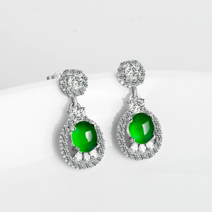 Natural <b>emerald</b> green ear ring with pearl-shaped design, ice-grade jade, S925 silver inlay, women's high-end earrings - Product Image 1