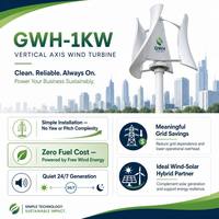 Éolienne à axe vertical GWH-1KW, Générateur d'énergie propre VAWT 1KW, Partenaire hybride éolien-solaire pour économies sur le réseau et zéro coût de carburant