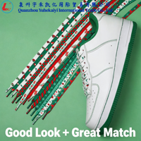 Sepasang Tali Sepatu Poliester Datar Motif Hewan Natal Warna-warni Lebar 0.8cm untuk Sepatu Sneakers dan Sepatu Kasual