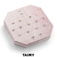Plateau à bijoux octogonal en velours avec couvercle, plateau de présentation de bagues personnalisé avec logo, grande capacité, plateau de rangement pour bijoux pour boutique de bijoux