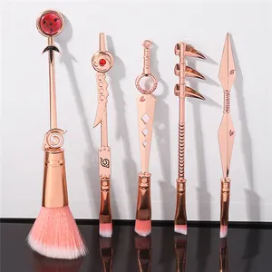 5Pcs Profession Makeup Brushes Set Packed with Flannel Bag Cosmetic Anime Peripheral Demon Slayer Makeup Brushes