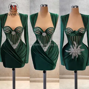 LIANMENG A228 yeni zarif el yapımı tek parça elbiseler peri uzun kolsuz moda orta uzun akşam yeşil parti elbise 2024