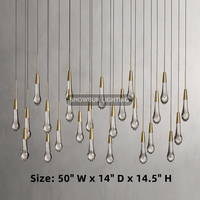 Lustre rectangulaire de luxe de 60 pouces de haut, de qualité supérieure, pour table à manger, style goutte de pluie, moderne, pour salle à manger