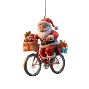 Pendentif <span class=keywords><strong>en</strong></span> acrylique moderne sur <span class=keywords><strong>le</strong></span> thème de Noël, <span class=keywords><strong>Père</strong></span> Noël à vélo, pour décoration intérieure de voiture, pour livrer des cadeaux - Product Image 5