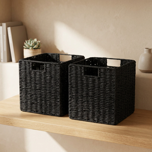 Black <b>Square</b> Rope Storage <b>Baskets</b> with Handles for Neatening and Multi-Purpose Use - Product Image 2