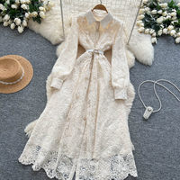 Robe élégante pour femmes WIWT, robe décontractée à manches longues avec broderie en dentelle et ceinture, pour tous les jours et les soirées, robes pour femmes