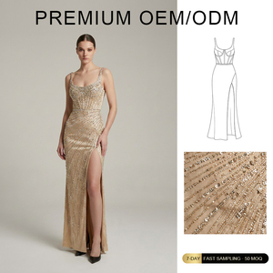 เดรสยาวหรูหราพร้อมเม็ดเพชรร้อนแรงทรงสลิมสำหรับงานเต้นรำและงานเลี้ยง - Product Image 1