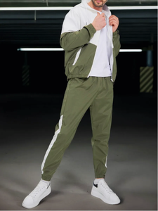Vendita calda completo completo completo completo da <span class=keywords><strong>uomo</strong></span> bianco Colorblock con cappuccio giacca con Zip <span class=keywords><strong>pantaloni</strong></span> da Jogger abbigliamento sportivo Casual per la stagione autunnale - Product Image 2