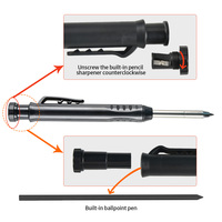 Crayon de charpentier professionnel pour le bricolage, en ABS + acier inoxydable, 14,5 cm, marqueur réglable, cartouche d'encre en pierre, OEM