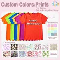T-shirt en coton uni à col rond et bord festonné pour filles, personnalisable avec logo, pour enfants de 2 à 12 ans, idéal pour l'été