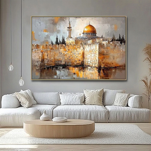 Trang trí nội thất handpainted Acrylic đương đại Cảnh quan thành phố Jerusalem Tôn Giáo bức tranh vàng nghệ thuật Do Thái - Product Image 2