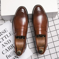Chaussures habillées décontractées en cuir synthétique à bout rond pour hommes, style mocassins, idéales pour le bureau