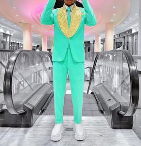 Personalizado verde <span class=keywords><strong>hombres</strong></span> trajes de boda elegante vestido de novia fumar esmoquin chaqueta Terno Delgado novio verde trajes <span class=keywords><strong>para</strong></span> <span class=keywords><strong>hombres</strong></span> - Product Image 3