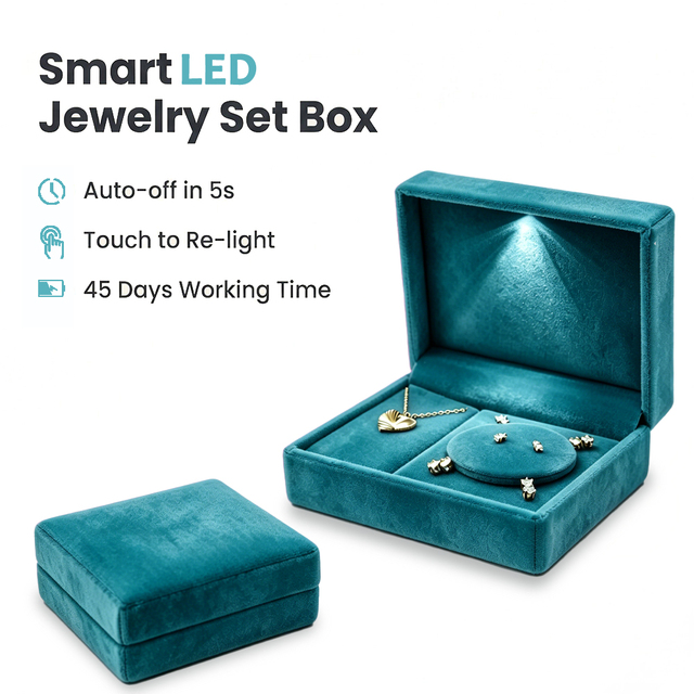 High-end Mall Retail Display Smart LED Velvet Jewelry Set Box for Luxury Gift Counters