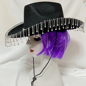 Wedding Party <strong>Bride</strong> <strong>Cowgirl</strong> <strong>Hat</strong> Black Western Rhinestone Fringe Cowboy <strong>Hat</strong> - Product Image 1