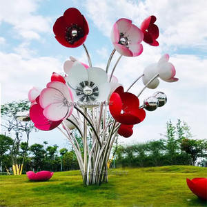 نافورة منحوتة على شكل زهرة اللوتس الكبيرة مصنوعة من الفولاذ المقاوم للصدأ، تمثال فني معدني مخصص لتزيين الحدائق - Product Image 2