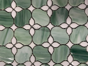 Mosaïque de vitrail moderne en forme de fleur verte Finition en bois brillant Décoration murale d'intérieur Salon Hôtel Appartement <span class=keywords><strong>Parquet</strong></span> poli - Product Image 2