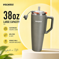 Mug de voyage isotherme mat 40oz en acier inoxydable à double paroi, écologique, sans BPA, avec poignée, paille et couvercle anti-poussière anti-perte