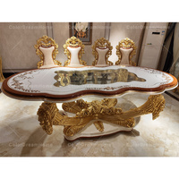 Ensemble de Salle à Manger Baroque Style Royal Sculpté à la Main en Bois Massif avec Plateau en Verre et Chaises pour Cuisine Meuble Européen