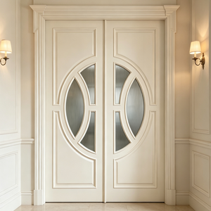 Puerta de Entrada de Madera Maciza de Alta Calidad, Puerta Doble Comercial con Vidrio Tallado a Medida para Espacios Comerciales - Product Image 2
