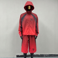 Ensemble 2 pièces pour homme avec logo personnalisé, imperméable, short en polyester et nylon, sweat à capuche zippé, coupe-vent dégradé rouge-noir, survêtement doublé