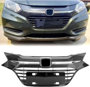 Rejilla Superior Delantera, Compatible con Honda <span class=keywords><strong>HRV</strong></span> 2016-2018, Completamente Negra y Cromada - Product Image 1