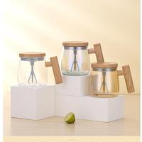 Bouteille de shaker à protéines électrique de 400 ml, en verre, avec poignée et couvercles en bois, avec chauffe-USB