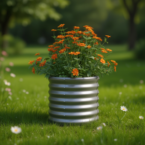 Jardinière en acier gris thermolaqué 15,7 po x 15,7 po x 14,2 po, style rustique, pot à fleurs pour extérieur - Product Image 2