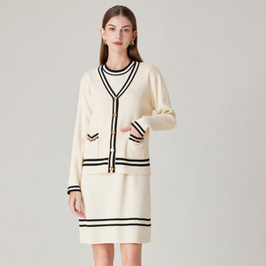 Primavera tinta unita in maglia <span class=keywords><strong>sexy</strong></span> abito abito sottile due pezzi in maglia <span class=keywords><strong>cardigan</strong></span> con abito due pezzi set da donna - Product Image 3