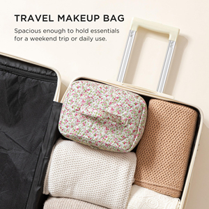 Cotton Quilted Makeup <b>Bag</b> Coquette Accessories Make up <b>Bag</b> Organizer Cute Floral Cosmetic Pouch Travel Makeup <b>Bag</b> for Women - Product Image 2