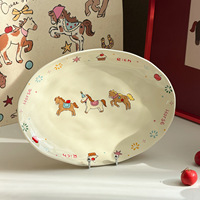 Assiette elliptique en céramique, assiette de Nouvel An, cadeau créatif pour la maison, assiette de haute qualité et au design élégant